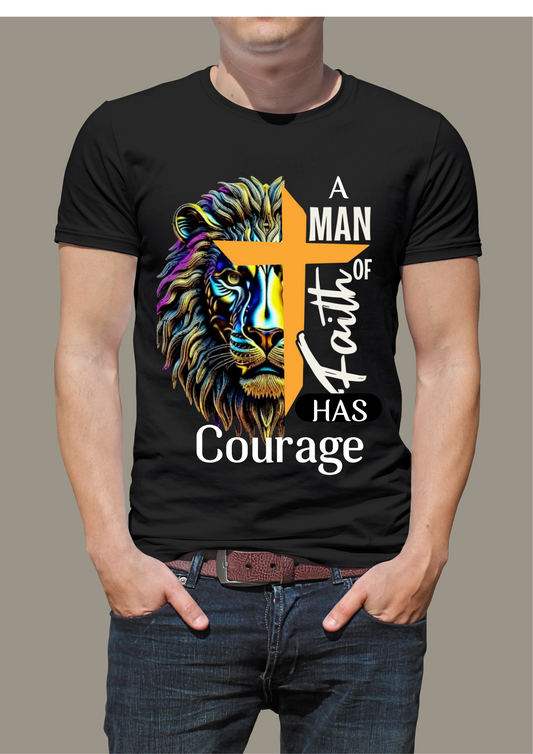 "Courage A Man of Faith" Crewneck T-shirt with Christian Quote